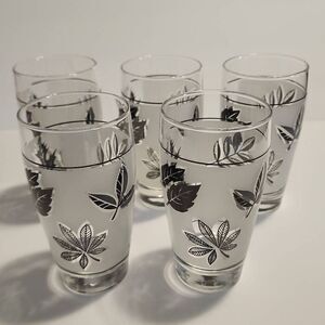 Libbey Vintage Frosted Silver Leaf Set Of 5 10oz Glasses